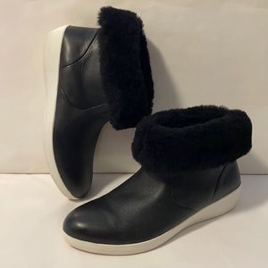 Fitflop Women`s Leather Shearling Zip Ankle Booties Shoes Black Lightweight 11